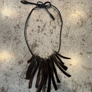 Monies Vintage Curved Blackened Horn and Leather Statement Necklace
